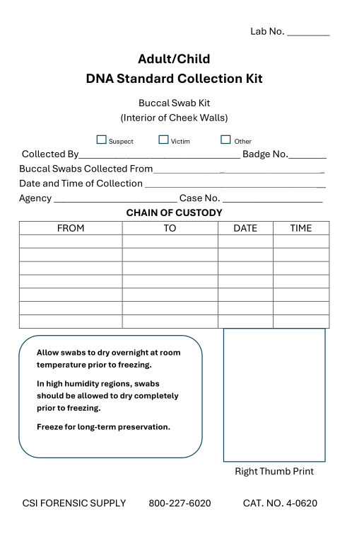 Adult/Child DNA Standard Collection Kit