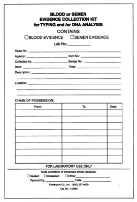 Blood/Semen Stain Collection Kit for Typing and/or DNA Analysis