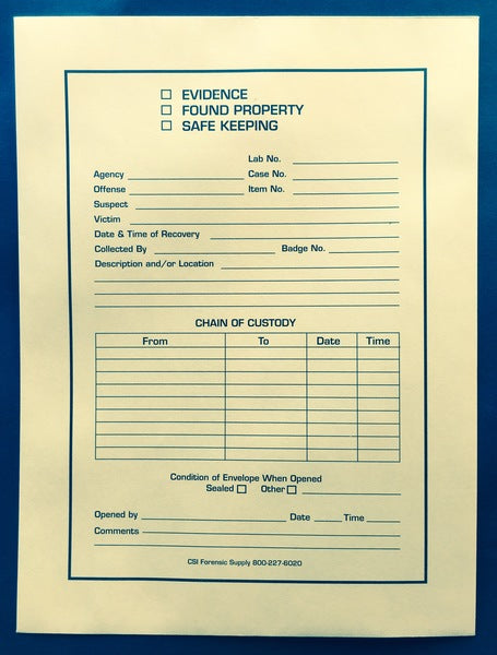 Manila Envelopes, With Chain of Custody